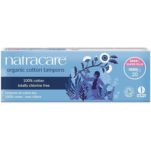 Natracare Non-Applicator 100% Organic Cotton Tampons, Super Plus, Totally Chlorine Free, Biodegradable and Compostable (1 Pack, 20 Tampons Total)