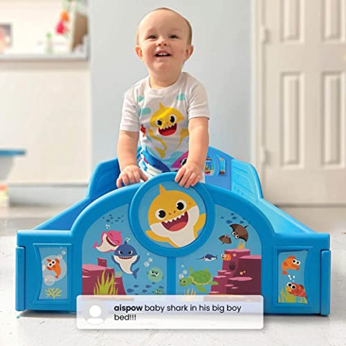 Baby Shark Plastic Sleep and Play Plastic Toddler Bed with Attached Guardrails by Delta Children, Blue - image 6