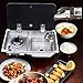 Eapmic Gas Stove Hob & Stainless Steel Sink Combo W/ Glass Lid Portable 1 Burner LPG Gas Stove W/ Faucet Countertop Gas Hob Fuel Cooktops Gas Cooker for Boat RV Caravan Outdoor Apartments (1 Burner)
