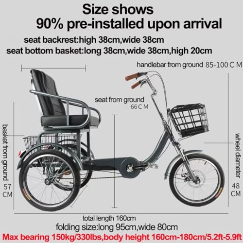 Triciclo para Adultos y Mayores, Asiento con Respaldo, Frenos delanteros y Suspensión miniatura 3