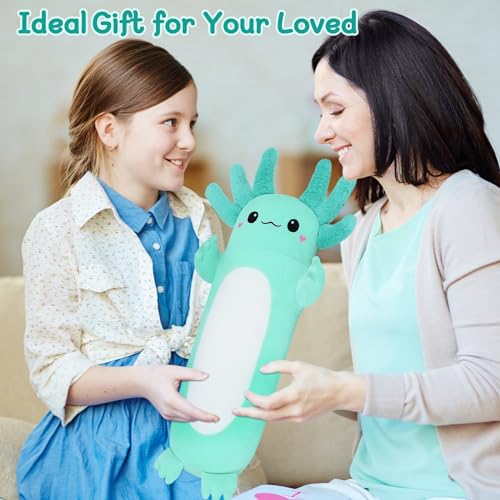 Image of Auspicious beginning Axolotl Plush Stuffed Animal-20'' Green Axolotl Plush Toy Plush Pillow, Cute Soft Anime Plushie Stuffed Toys, Body Pillow Plush Toy Decoration Doll Gift for Kids Girls Boys