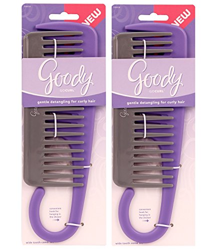 Goody GOCURL Gentle Detangling for Curly Hair Wide Tooth Comb Set with Hook for Shower (2 PACK!!)