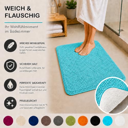 Alfombrilla de baño rectangular 50x80 azul aguamarina absorbente 6