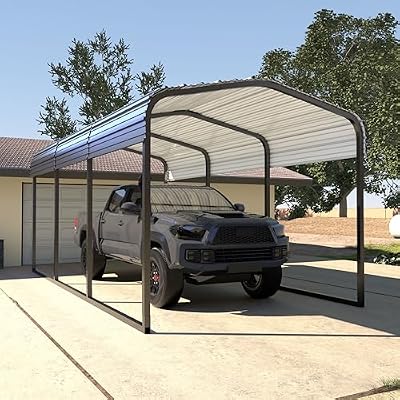 MUPATER 10 x 15 FT Metal Carport, Heavy Duty Carport Kit for Outdoor, Garage Car Shelter Shade with Galvanized Roof, Frame & Bolts for Car, Boat, Truck, Grey