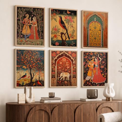 Image of kotart Premium Digital Madhubani Paintings with Frame for Living Room Bedroom Office Room Decor - Pack of 6 (Art 1, 19x25 inch)