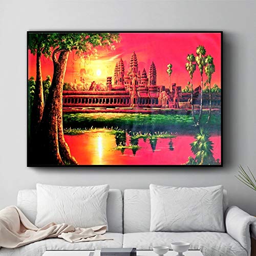 Wehoiweh Cambodge Paysage Art Photographie Impressions sur Toile Peinture Moderne Affiches Murales Art Photos pour La Décoration De Salon (30x45cm) 12'X18 sans Cadre