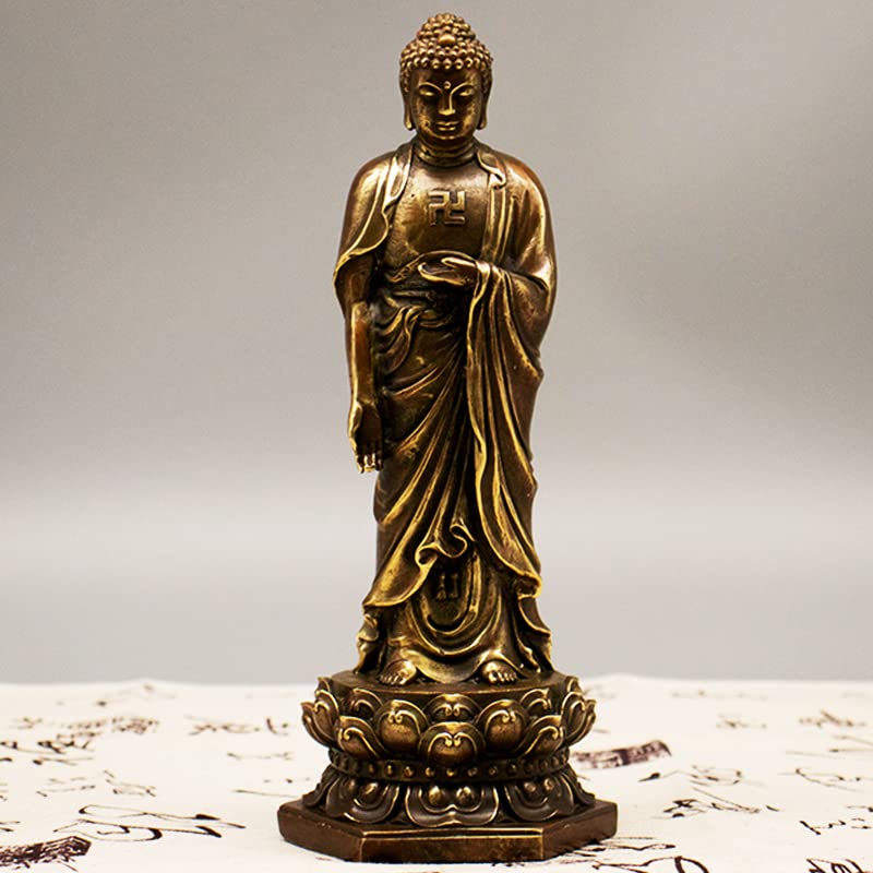 Latón Estatua de Buda de Interior Buda Decoración, Copper Standing Shakyamuni Buddha Statue,Brass Handmade Buddhism Sculpture Feng Shui Figurines Home Study Crafts Decorations