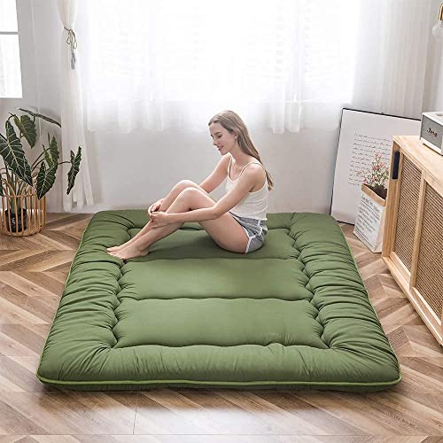 Image of MAXYOYO Japanese Floor Mattress Futon Mattress, Thicken Sleeping Pad Foldable Roll Up Floor Futon for Adults Tatami Mat Dormitory Bed Lounger, Green, Full Size