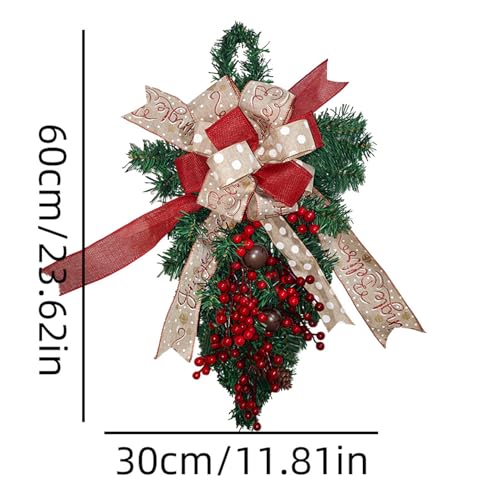 Couronne de Noël sans perte d'aiguilles pour porte et escalier de 60cm