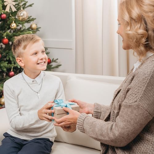 IEFLIFE Cross Necklaces Gifts for Men Him - Silver Figaro Chain Stainless Steel Cross Necklace Jewelry, Anniversary Birthday Gift for Dad Husband Brother Son Grandson Gift2