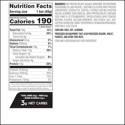 Image of Atkins Strawberry Shortcake Flavor High Protein Bar, 15g Protein, 24 Count | 15g Protein, 1g Sugar, 3g Net Carb, Rich in Fiber, Keto Friendly, Individually Wrapped 1.69oz Bars, 6 Packs of 4 Count Bars