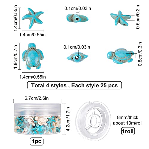 SUNNYCLUE 1 Box About 100Pcs 4 Styles Sea Turtle Beads Turquoise Starfish Bead Synthetic Sea Star Tortoise Charms Carved Ocean Animal Stone Spacer Beads for Bracelets Earrings DIY Jewellery Making - Image 2