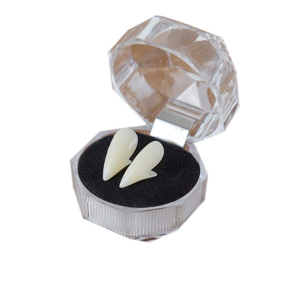 Zonfer 1 Pair Fangs Teeth with Adhesive Halloween Party Cosplay Props White Horror False Teeth Props for Cosplay(17mm)