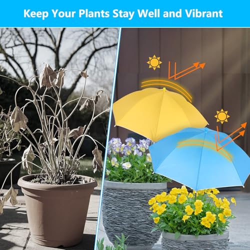 Tryly 3Pcs Plant Umbrellas for Outdoor Plants,Garden Umbrella Shade for Potted Plants and Garden Beds,Provide Shade to Defend Plants From Blazing Sun (1Yellow 1Pink 1Blue)