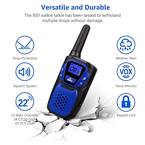Topsung-Walkie-Talkies-Rechargeable-4-Pack-Easy-to-Use-Long-Range-Walky-Talky-for-Adult-Handheld-Two-Way-Radio-with-NOAA-for-Hiking-Camping-OrangeBlueGreenSilver-with-Micro-USB-ChargerBattery