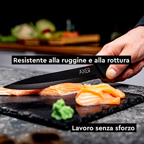 Axer 3 Pezzi Set Coltelli da Cucina Professionali Neri - Chef Knife - Inox - immagine 5