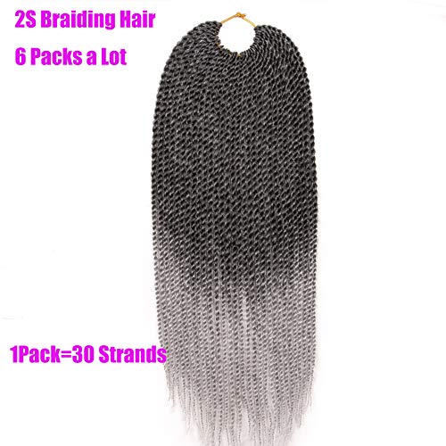18 Inch 1 Pack/Lot T1B/Grey Senegalese Twist Crochet Hair Extensions Crochet Braids Pre Looped 30 Strands/Pack Kanekalon Jumpo Crochet Braids Brading Hair (1Pack 18 inch, T 1B/Grey)