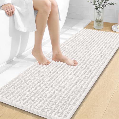 Image of OLANLY Long Bathroom Rugs Runner 47x17, Thick Soft and Absorbent Chenille Bath Mat, Non-Slip, Machine Washable Quick Dry Bath Rugs for Tub Shower Floor, Home Decor Accessories, Ivory