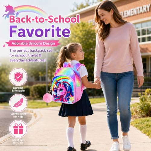 Image of 16 inch Backpack for Girls Boys 4-8, 3Pcs Kids Bookbag Set with Lunch Box, School Bag for Preschool Kindergarten