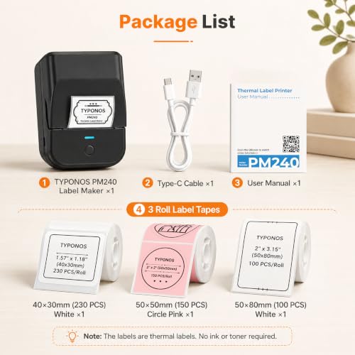 TYPONOS PM240 Label Maker Machine with 3 Tapes Printer Black Set 1 - image 9