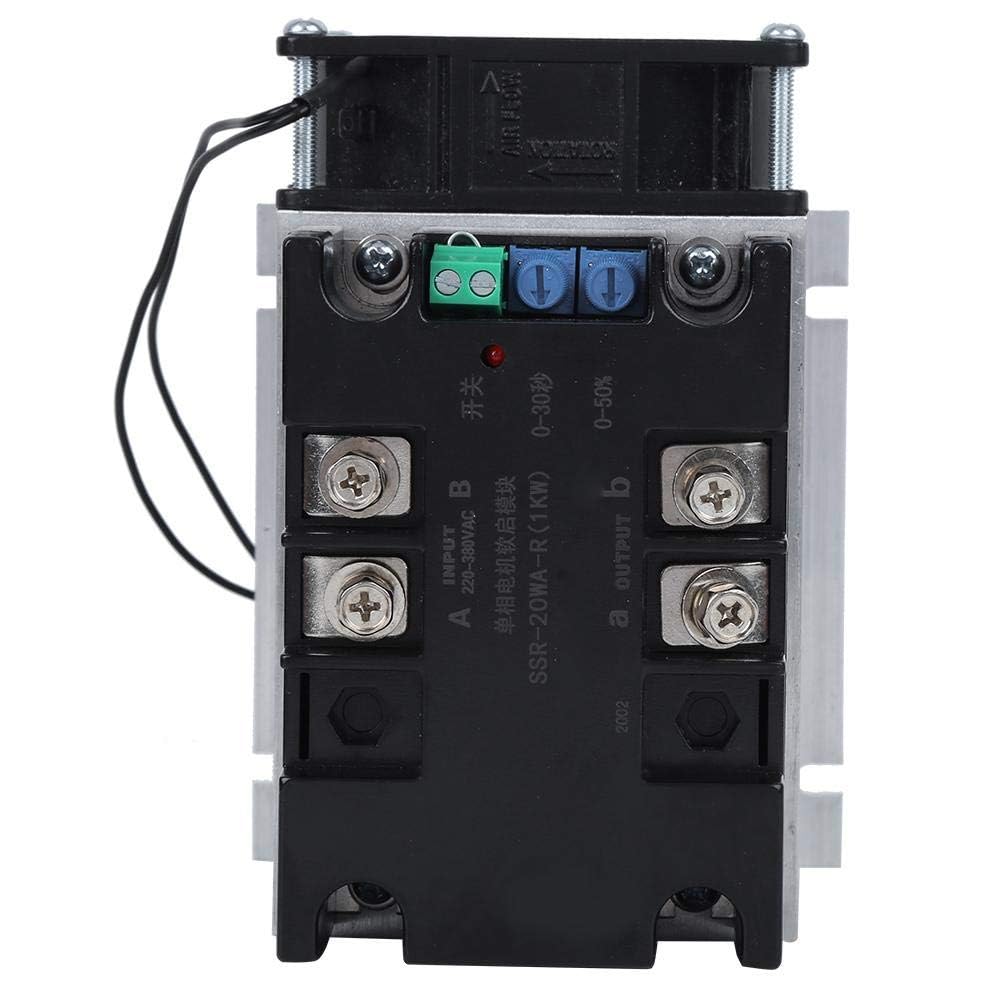 Walfront Contrôleur de Démarrage Progressif 220VAC pour Moteur Monophasé/2 Phases, Fond en Aluminium, Fréquence 50-60Hz (Module + Radiator)