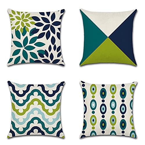 Fundas de Cojín 35x35cm Rayas geométricas Funda de Almohada Lino de Algodón Suave Funda de Almohada Cuadrado Juego de 4 Funda de Cojines Decorativa para Sofá,Cama Hogar,Coche,Interior,Exterior Cover