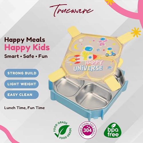 Image of Trueware Astro 304 Stainless Steel PU Insulated Lunch Box with Three Compartment BPA Free, Food Grade Ideal for School, Picnic, Office & Outdoor - 640ml