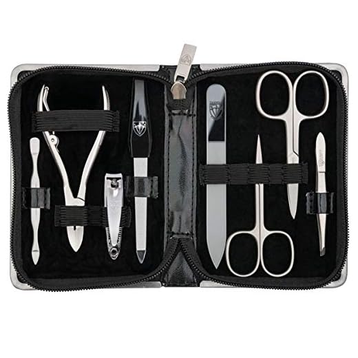 3 Swords Germany - brand quality 8 piece manicure pedicure grooming kit set for professional finger & toe nail care scissors clipper fashion leather case in gift box, Made in Solingen Germany (01573)