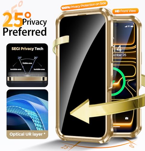 Reukdnv [Built-in Privacy Screen Protector & Invisible Ring Stand] Privacy Case for iPhone 17 Pro 6.3'' [Soft Bumper Full Signal] [Compatible with MagSafe] Full-Body Shockproof Clear Case, Gold by Reukdnv - Used condition - Image 2
