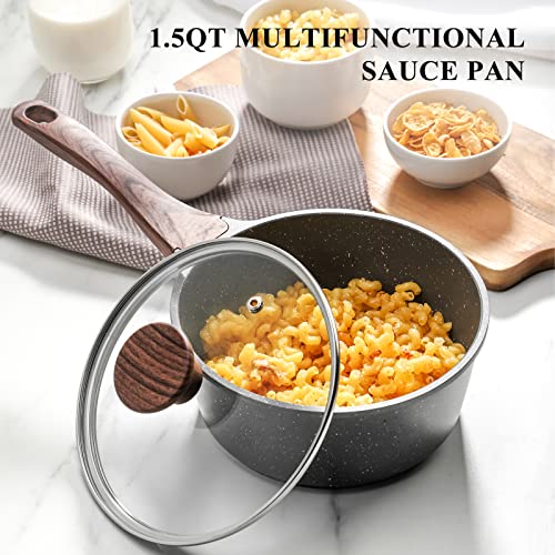 Sensarte Nonstick Sauce Pan With Lid, 1.5Qt Small Pot With Swiss Granite Coating, Stay-Cool Handle, Multipurpose Handy Small Saucepan, Induction Capable thumb #5