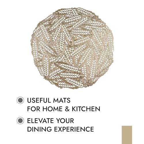 Image of Kuber Industries Side Table Mats | Leather Bedroom Center Table Mat Set | Round Leaf-Design | Golden