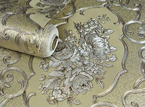 JZ·HOME 1807 Luxury Damask Wallpaper Rolls,Gold / Brown Embossed Texture Wall Paper Home Bedroom Living Room Hotels Wall Decoration 20.8