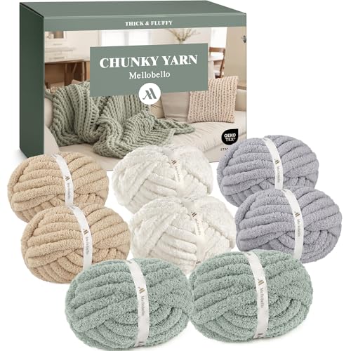 Jumbo Chenille Chunky Yarn for Crocheting - Super Bulky Fluffy Chunky Yarn for Hand Knitting - Extra Thick Soft Blanket Big Yarns 8 Jumbo Pack (27yds 8 oz Each Skein)
