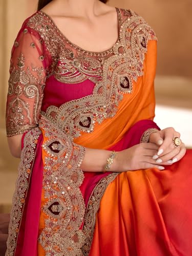 Image of AKHILAM Women's Satin Sequence Embroidery Saree With Unstitched Blouse Piece(SNDLWOD1601 TFH Parent)