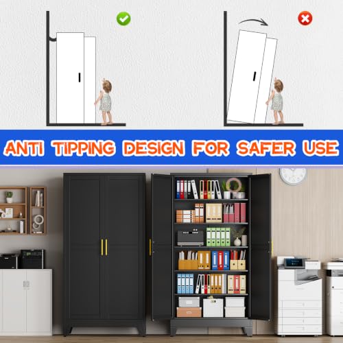Image of GAIOUS 79 inch Tall Kitchen Pantry Cabinet,Metal Storage Cabinet Black Cupboard