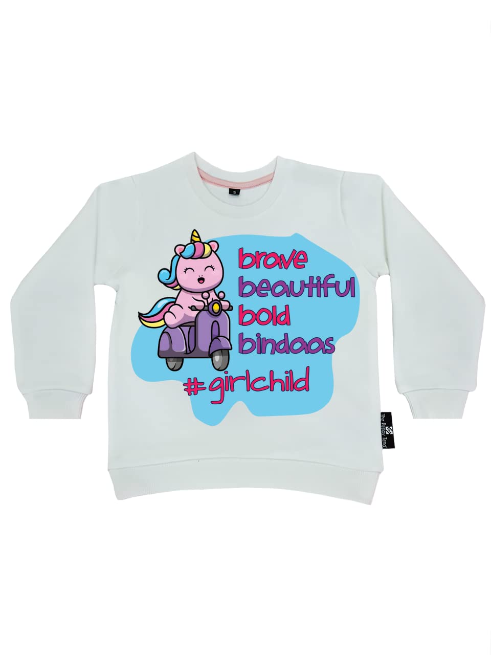 The Peppy TendBrave Beautiful Bold Bindaas #Girlchild Kids Unisex White Printed Sweatshirt Full Sleeves Regular Fit