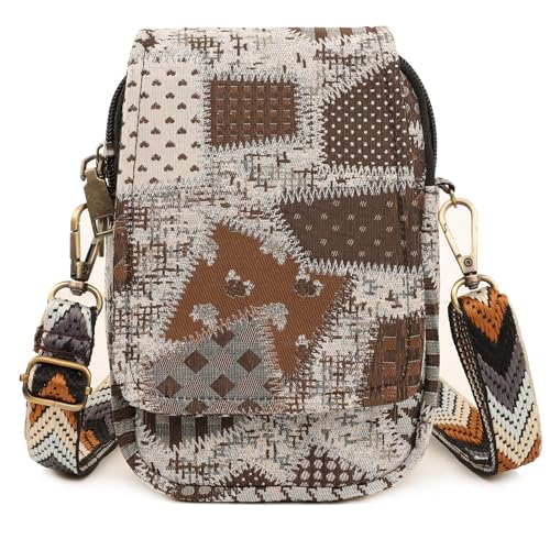 Image of SILKAREA Embroidered Cute Mini Crossbody Bag for Women Small Handbags Wristlet Wallet Bag Cell-phone Pouch Coin Purse