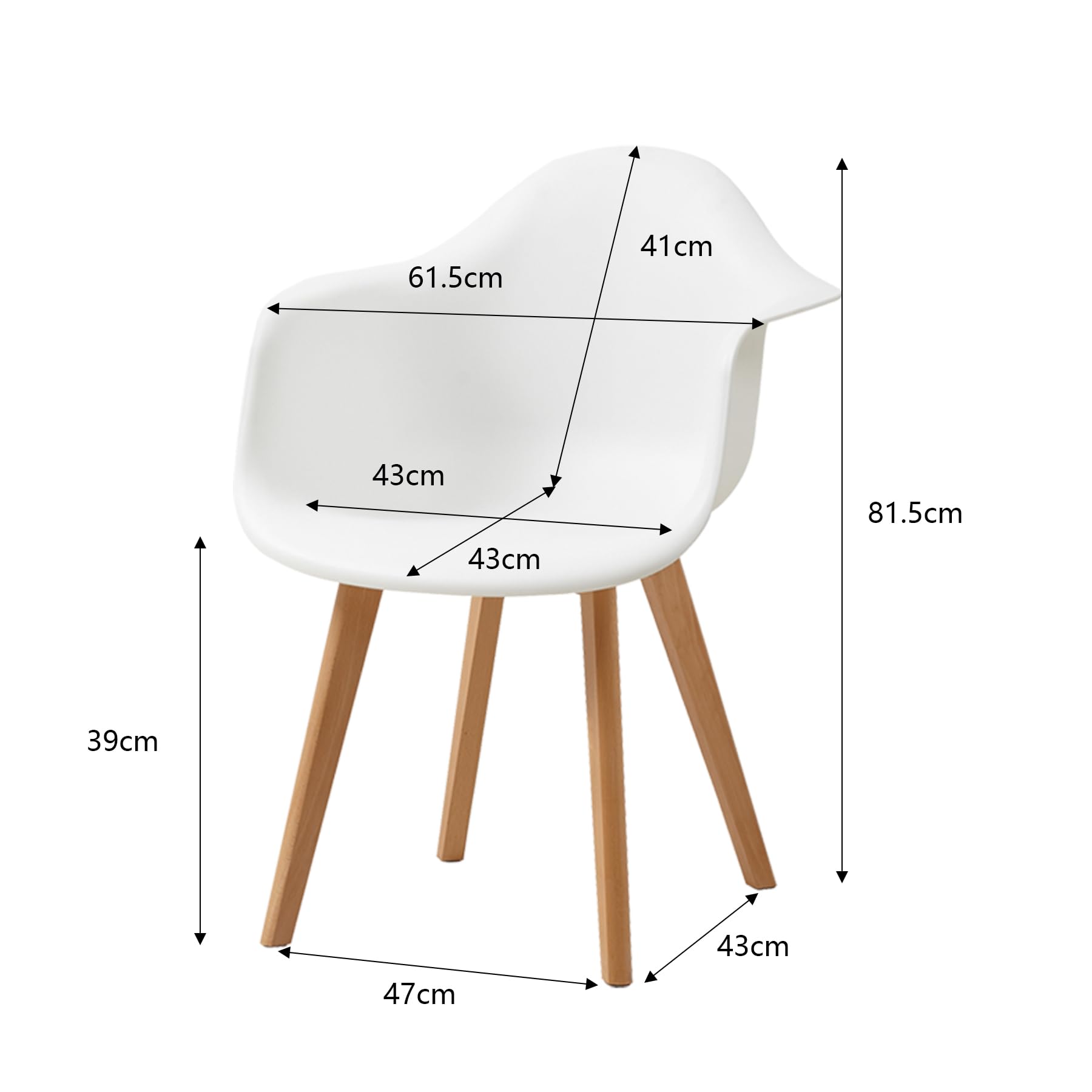 GrandCA HOME Lot de 4 Chaises de Salle à Manger Fauteuils avec Pieds en Bois, Siège en Polypropylène Premuim, Chaises de Cuisine avec Accoudoir pour Salon, Salon Bureau (4, Blanc)