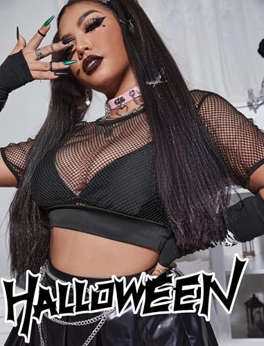 Avidlove Fishnet Crop Top for Women Y2K Short Sleeve See Through Shirt O Neck Pullover Blouse2