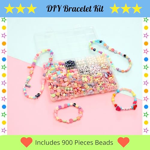 Image of ambitieux DIY Bracelet Making Kit - 700+ pcs24 Colorful Beads, 10m Elastic Thread, Jute Bag, and Cutter - Gift for Girls Birthdays (Multicolor Mix 2)