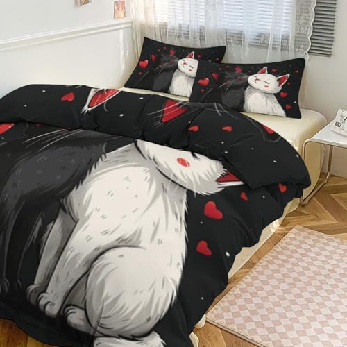 Funda nórdica de gato de 135x200 cm con fundas de almohada para cama infantil 3