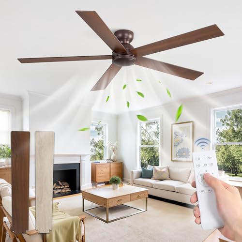 Image of Fanbulous 60 Inch Low Profile Ceiling Fan without Light, Brown, Farmhouse