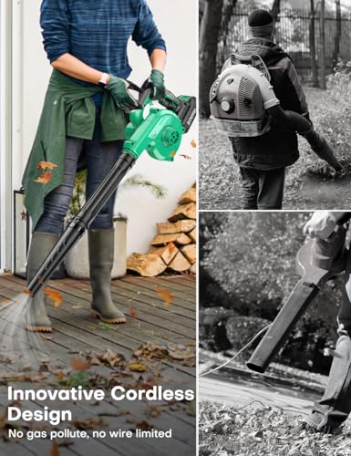 Image of K I M O. Cordless Leaf Blower Vacuum Combo 4 IN 1, 3 Nozzles for Inflation & Compression,3 Modes & Variable Speed, 20000RPM 150MPH, 2000mAh Battery, Extended Tube, Mini Leaf Blowers for Lawn Care|Yard