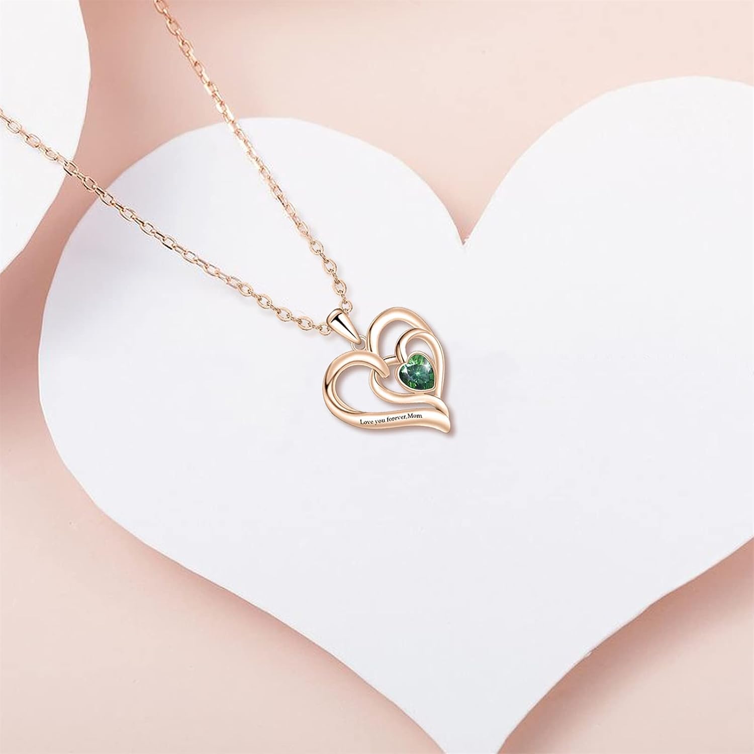 BAUMA AUTO Love Heart Pendant Necklace Mothers Name Necklace with 1-6 Simulated Birthstones Personalized Family Jewelry Gift for Women Mom
