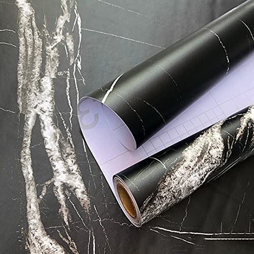 Black Marble Wallpaper Black Marble Contact Paper Black/White Matte Granite Wallpaper Thickened Peeling and Self-adhesive Waterproof Bathroom Countertop Contact Paper PVC Vinyl Self-adhesive Wallpaper