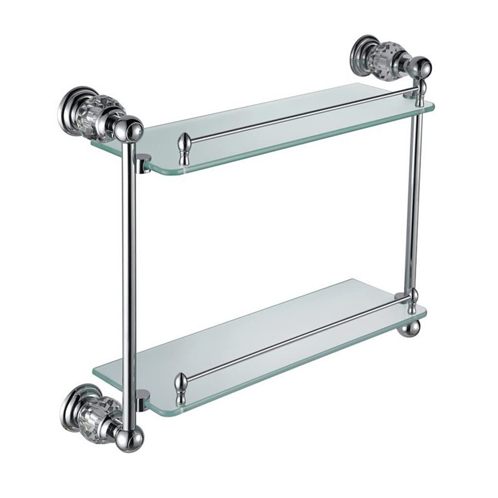 Shower Caddy Crystal Brass Chrome Bathroom Shelf Double Shelf Pure Copper Glass Bathroom Wall Shelf Bathroom Organizer
