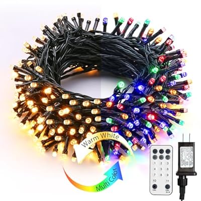 Brizled Christmas Lights, 65.67ft 200 LED Color Changing Tree Lights 11-Function Warm White & Multicolor Christmas Lights, Connectable 24V Safe Adapter Remote Decorative Lights String for Xmas Party