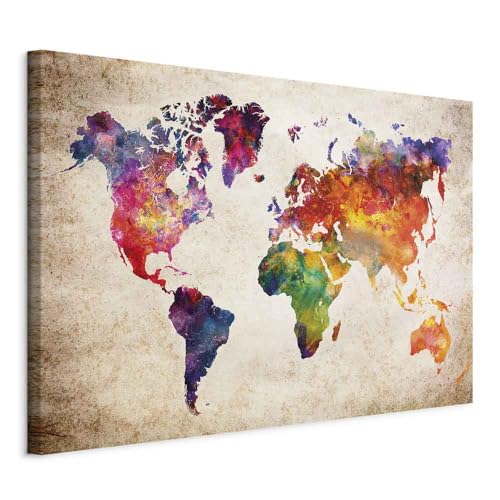 Cuadros B&D XXL - Tableau décoratif Carte du monde 90x60 cm - Impression sur toile colorée - Décoration murale pour salon et chambre - Abstraction continents cartes monde moderne k-B-0027-b-a
