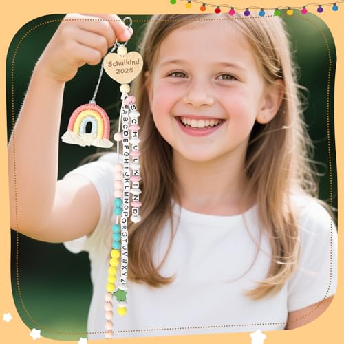 KUPITM6 Rechenkette Geschenk Einschulung Mädchen, Glücksbringer Schulanfang, Schlüsselanhänger Glücksbringer Schultüte Füllung, Schulanfang Geschenke mit Grußkarte Geschenkbox