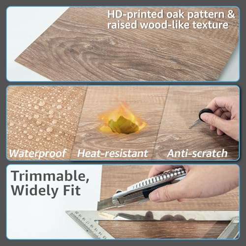 Image of Art3d 10-Pack Peel and Stick Vinyl Floor Tiles (10 Sq.Ft), Light Brown Ash